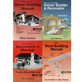4x Allan Staines Bundle -Australia House Building Manual, Owner builder & Renovator, Renovator Manual and Roof Building Manual