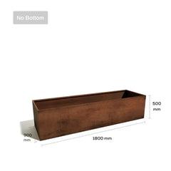 Corten Steel planter with dimensions on a white background