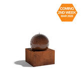 Decorative sphere water feature on a square base - Mac Landscape