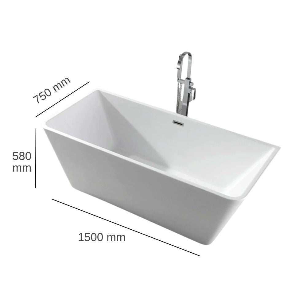 Troya Freestanding Acrylic Minimalist Bathtub 1500mm - Tool Market