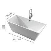 Troya Freestanding Acrylic Minimalist Bathtub 1500mm - Tool Market