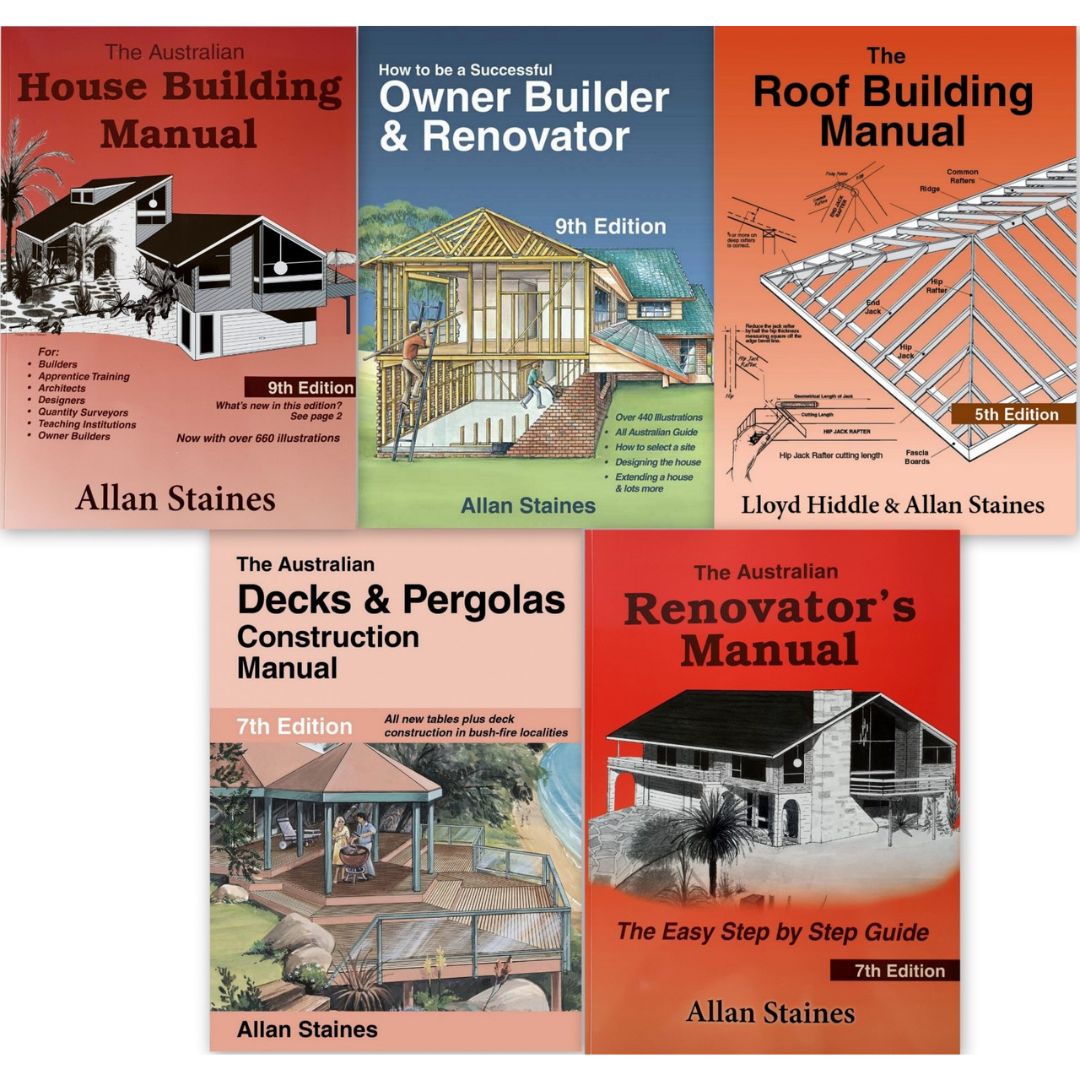 5 x Allan Staines Books, Australian House Building, Owner Builder & Renovator. - Tool Market