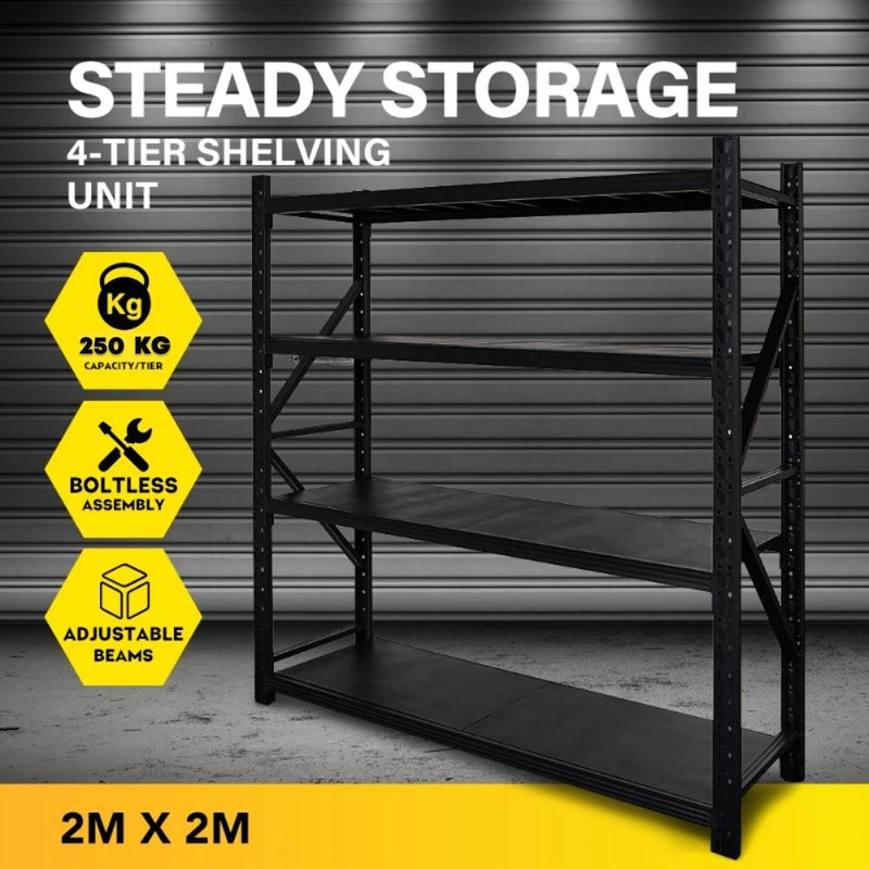 Heavy Duty Warehouse Garage Storage 2 x 2 x 6m Matte Black Steel Shelving Unit - 1000kg - Tool Market