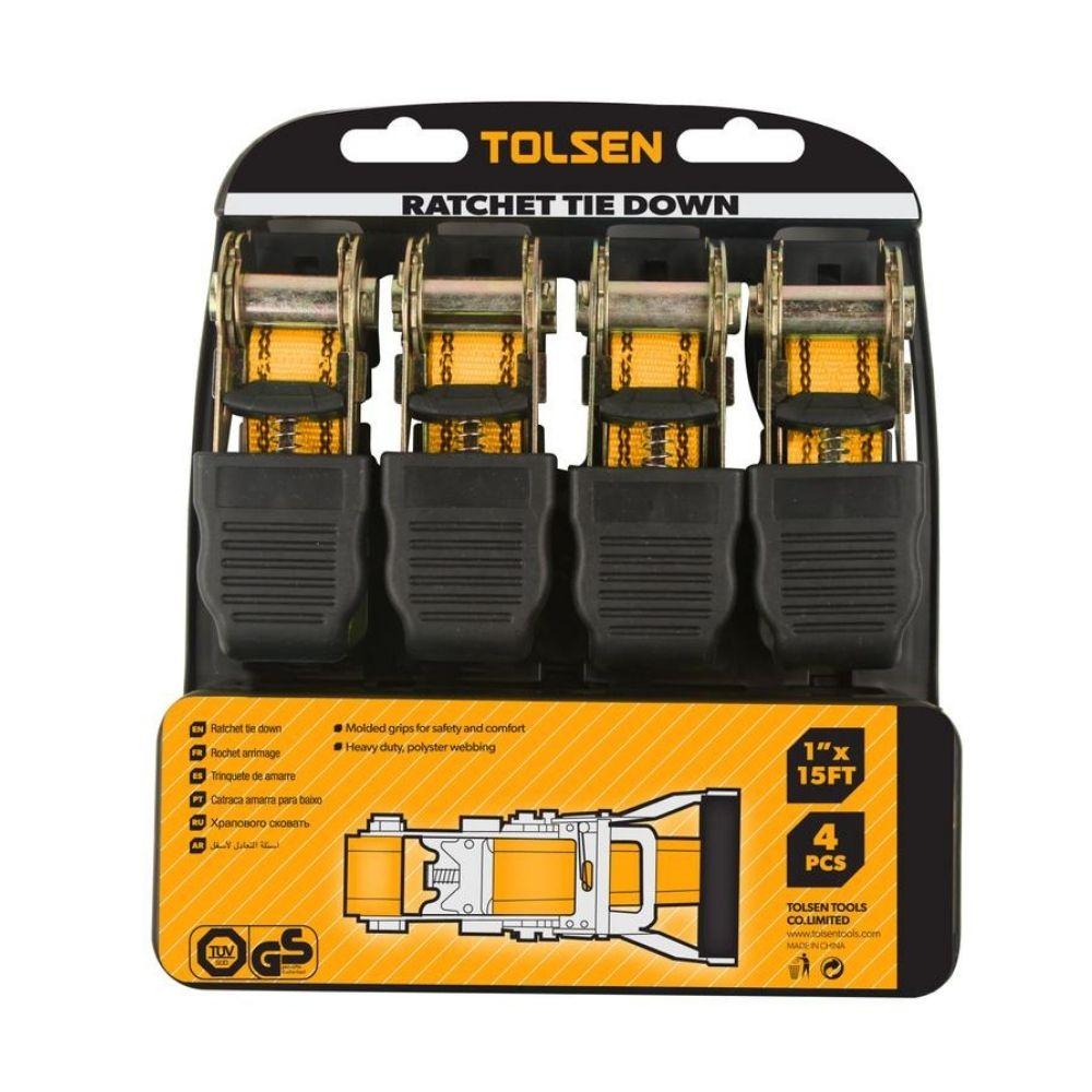 Tolsen 25mm x 5M Industrial 4 Piece Ratchet Tie Down Set 62254 - Tool Market