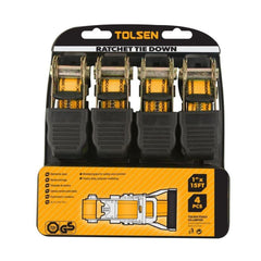 Tolsen 25mm x 5M Industrial 4 Piece Ratchet Tie Down Set 62254 - Tool Market