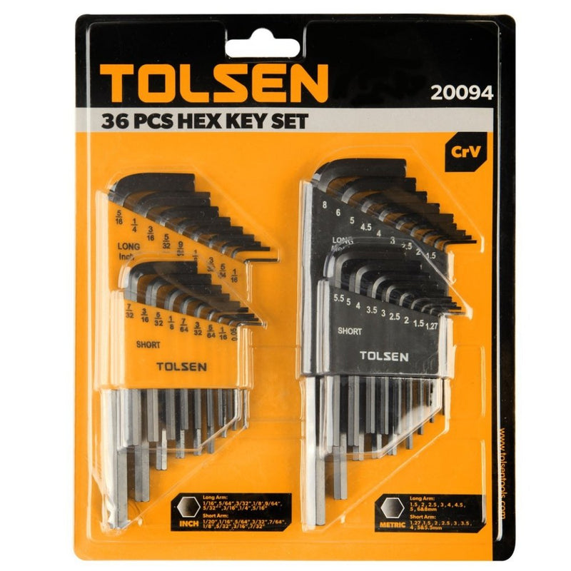 Tolsen 36 Pieces Inch & Metric Hex Key Set 20094 - Tool Market