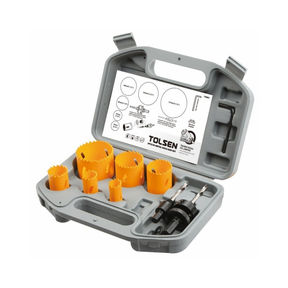 Tolsen 9 Piece 19-57mm Bi-Metal Hole Saw Set 75861 - Tool Market
