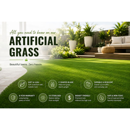 Premium artificial grass installed in a modern backyard, showcasing soft, realistic synthetic turf with lush green blades for a low-maintenance, durable and family-friendly outdoor space from Tool Market Australia.