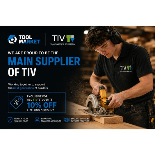 Tool Market Australia announces its partnership as the main supplier for TIV, offering exclusive discounts for TIV students while supporting the next generation of builders and tradespeople.