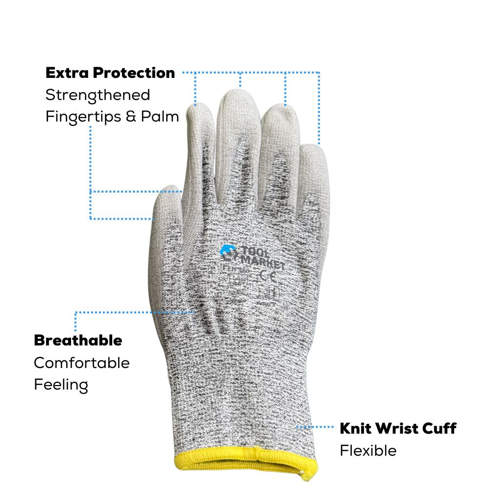 Level 5 Cut-Resistant Gloves HPPE Nylon Spandex with PU Palm
