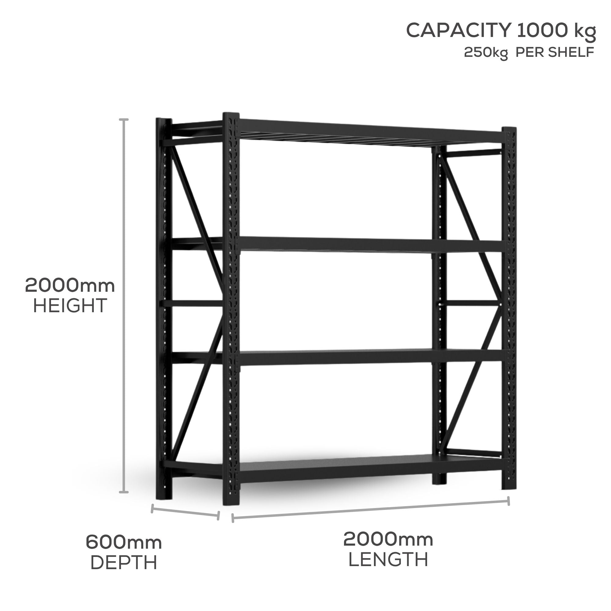 H2000 x L2000 x D600mm Range Heavy Duty Warehouse Garage Storage Steel Shelving Unit - Tool Market