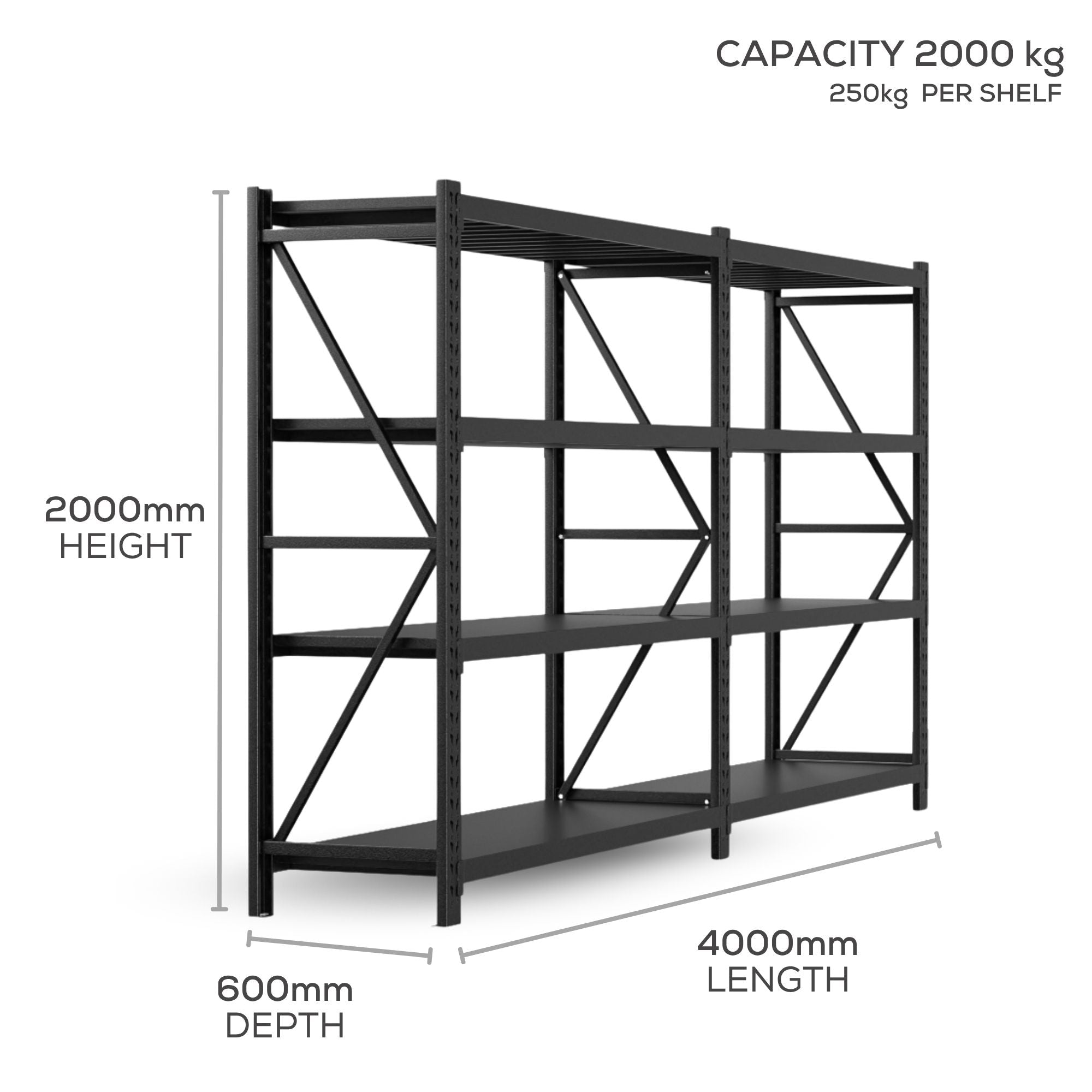 H2000 x L2000 x D600mm Range Heavy Duty Warehouse Garage Storage Steel Shelving Unit - Tool Market