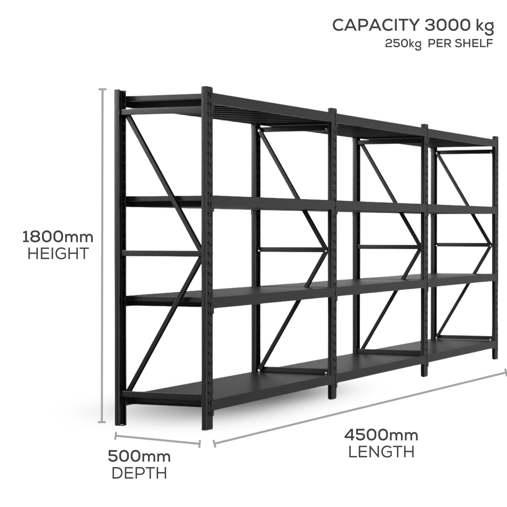 3Bay H1800 x L1500 x D500mm Range Heavy Duty Warehouse Garage Storage Steel Shelving Unit - Tool Market