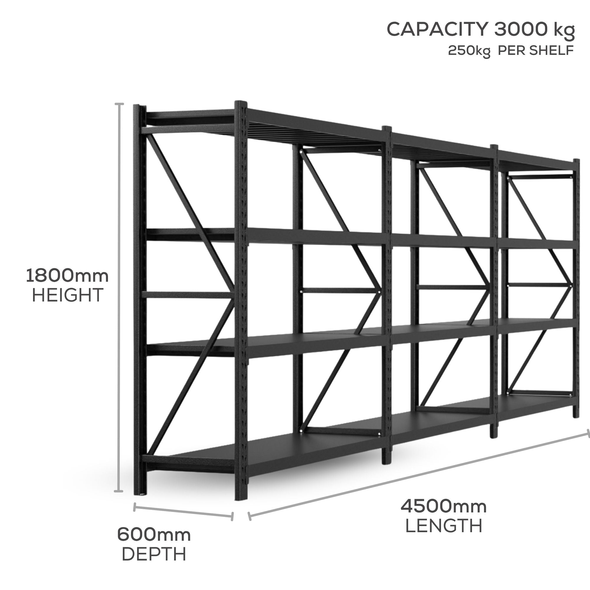 3Bay H1800 x L1500 x D600mm Range Heavy Duty Warehouse Garage Storage Steel Shelving Unit - Tool Market 