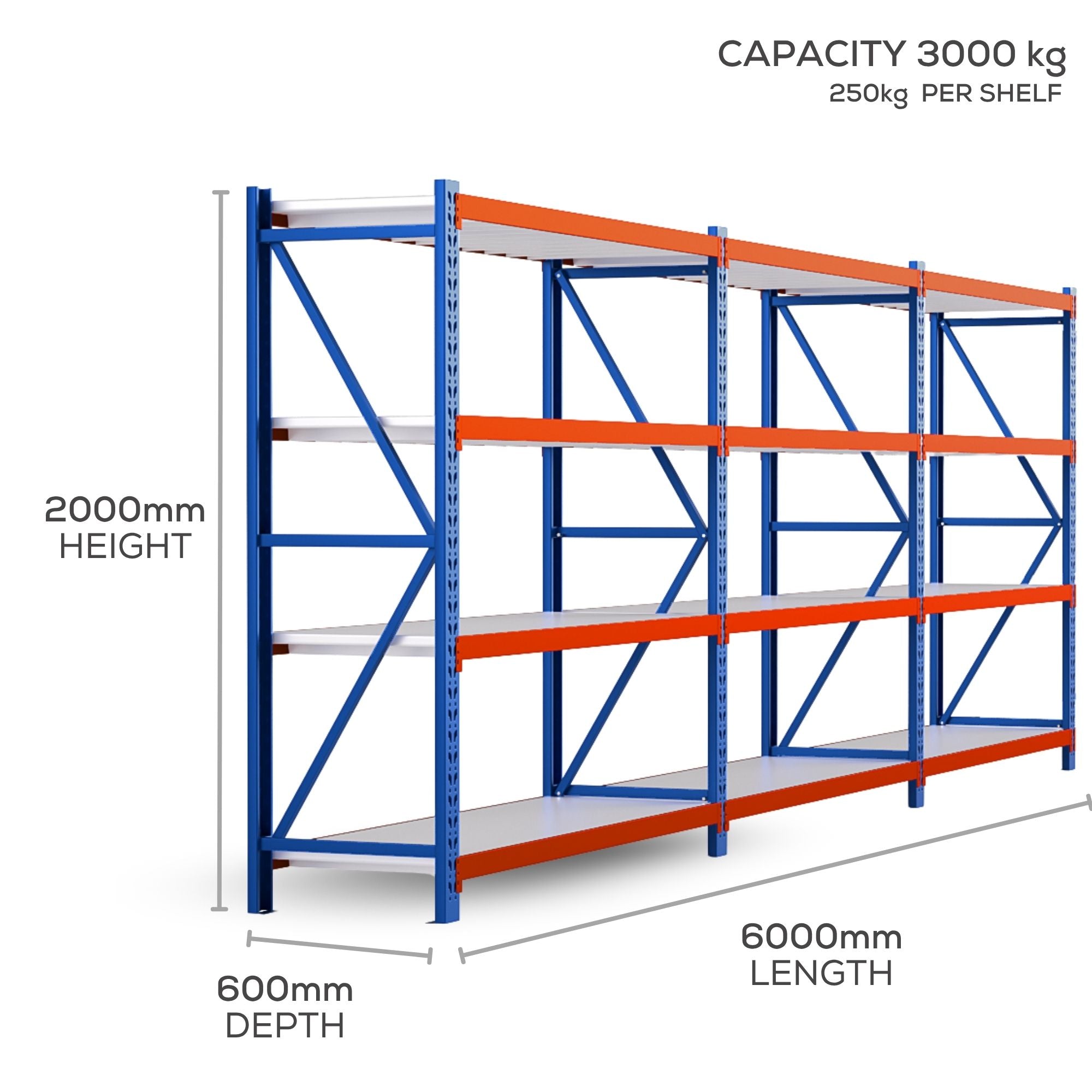 H2000 x L2000 x D600mm Range Heavy Duty Warehouse Garage Storage Steel Shelving Unit - Tool Market