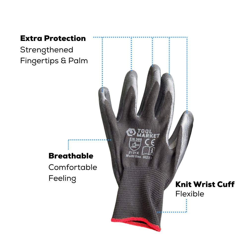 Black Foam Latex Coated Work Gloves