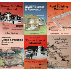 6 x Allan Staines Books, Australian House Building, Owner Builder, Renovator, Decks & Pergolas and Landscape Sketching & Architectural Rendering - Tool Market 