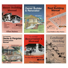 6 x Allan Staines Books, Australian House Building, Owner Builder, Renovator, Decks & Pergolas and Landscape Sketching & Architectural Rendering