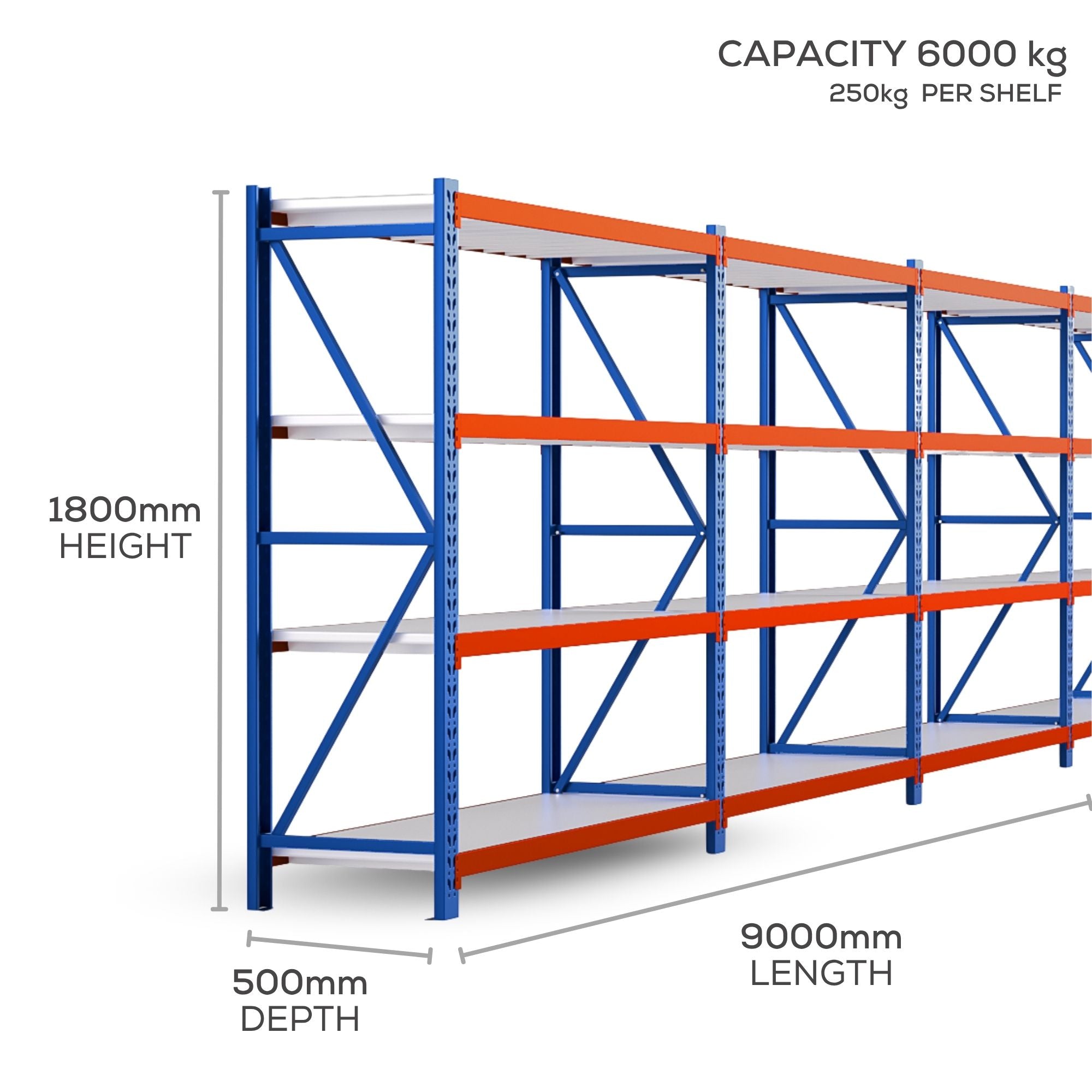 6Bay H1800 x L1500 x D500mm Range Heavy Duty Warehouse Garage Storage Steel Shelving Unit - Tool Market