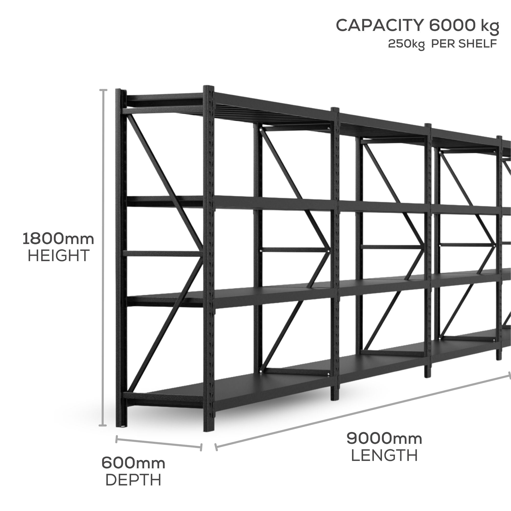 6Bay H1800 x L1500 x D600mm Range Heavy Duty Warehouse Garage Storage Steel Shelving Unit - Tool Market 