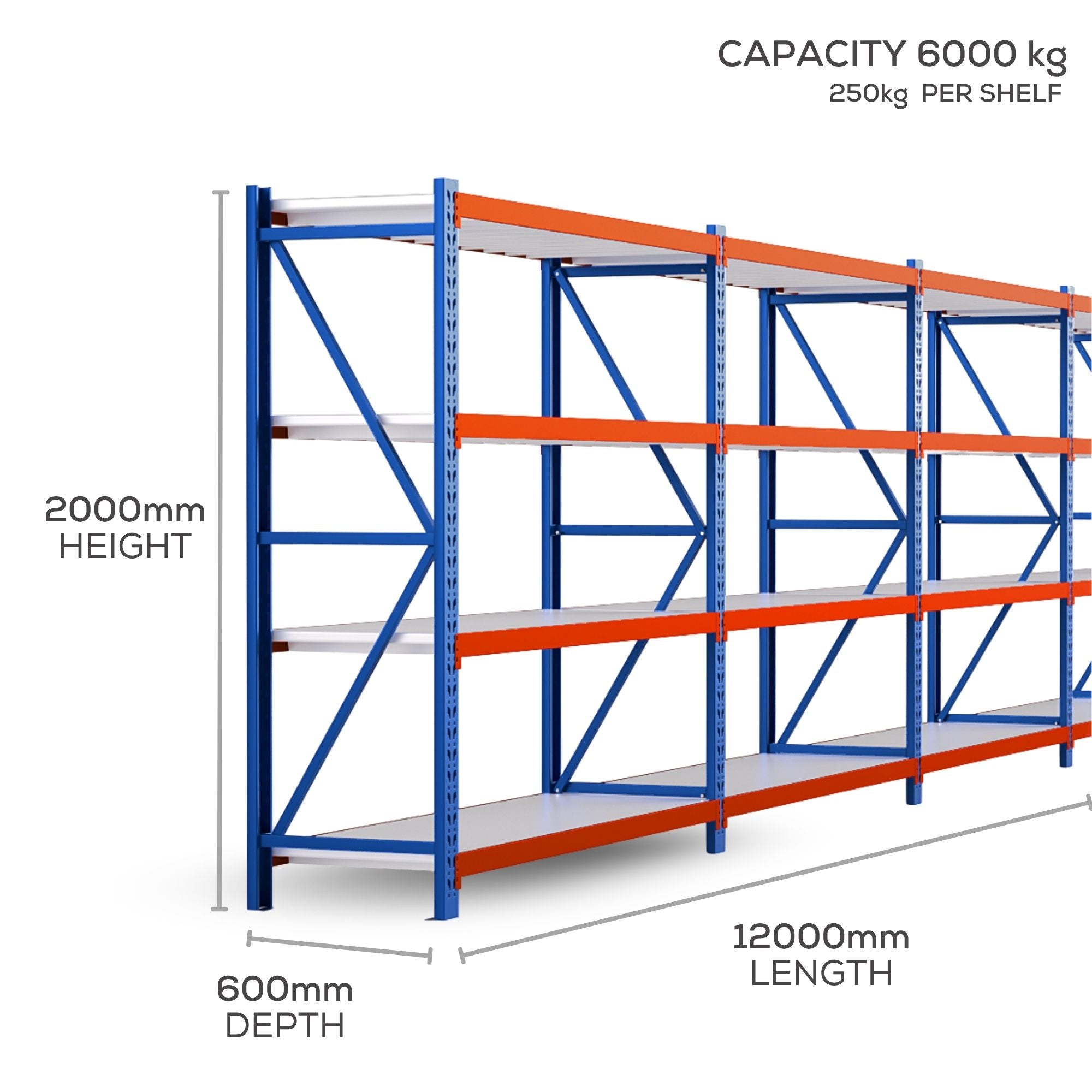 H2000 x L2000 x D600mm Range Heavy Duty Warehouse Garage Storage Steel Shelving Unit - Tool Market