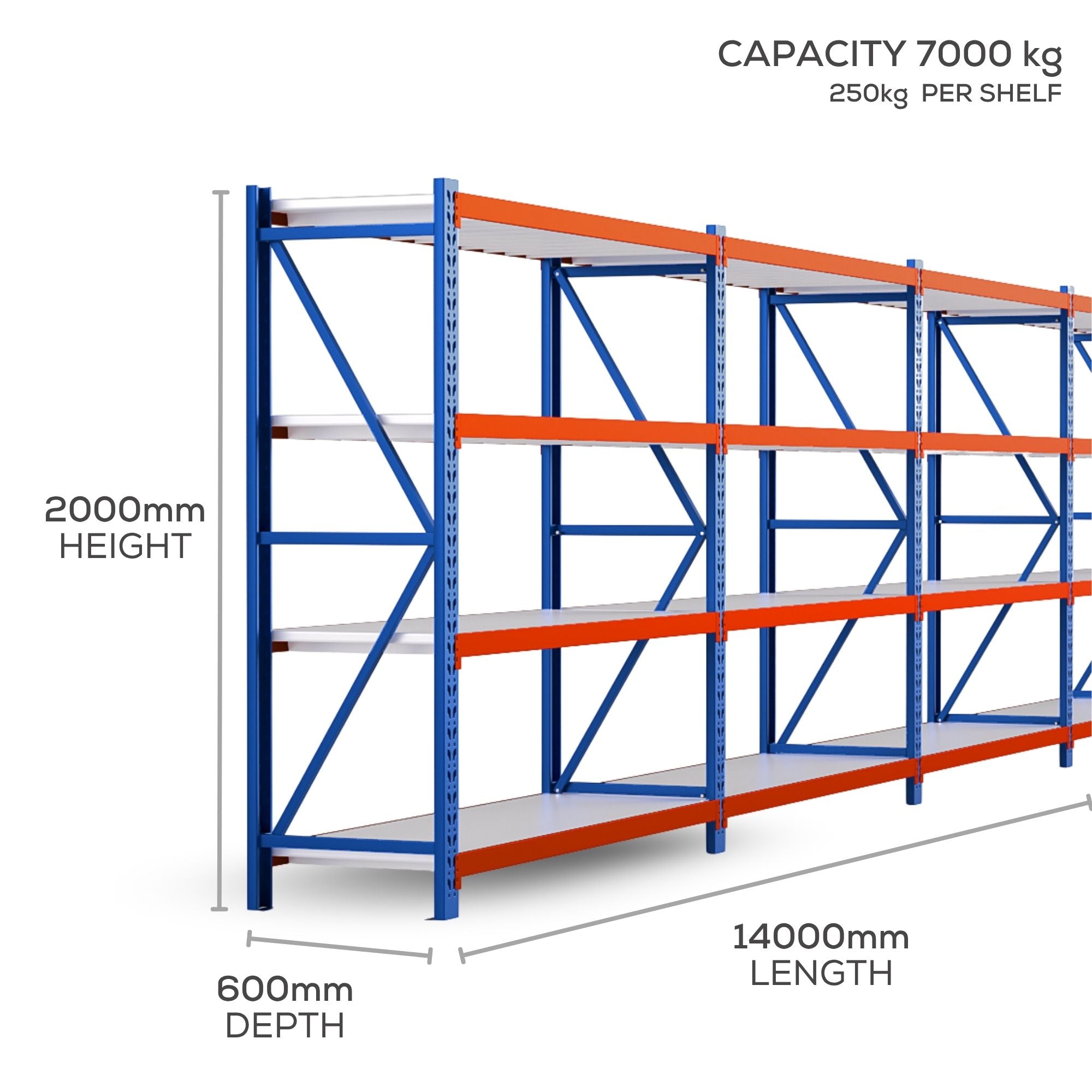 H2000 x L2000 x D600mm Range Heavy Duty Warehouse Garage Storage Steel Shelving Unit - Tool Market