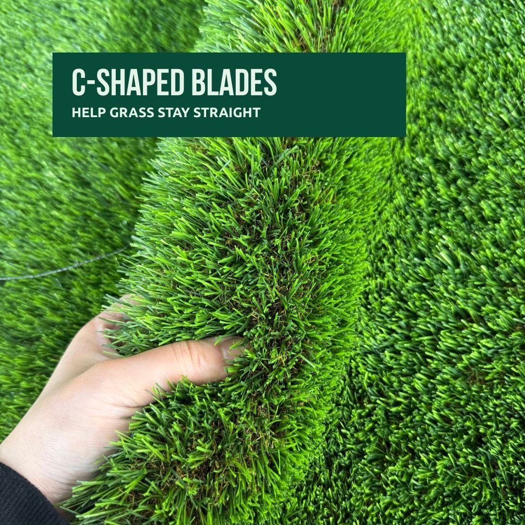 Mac landscape artificial Grass has C-shaped blades, help grass stay straight