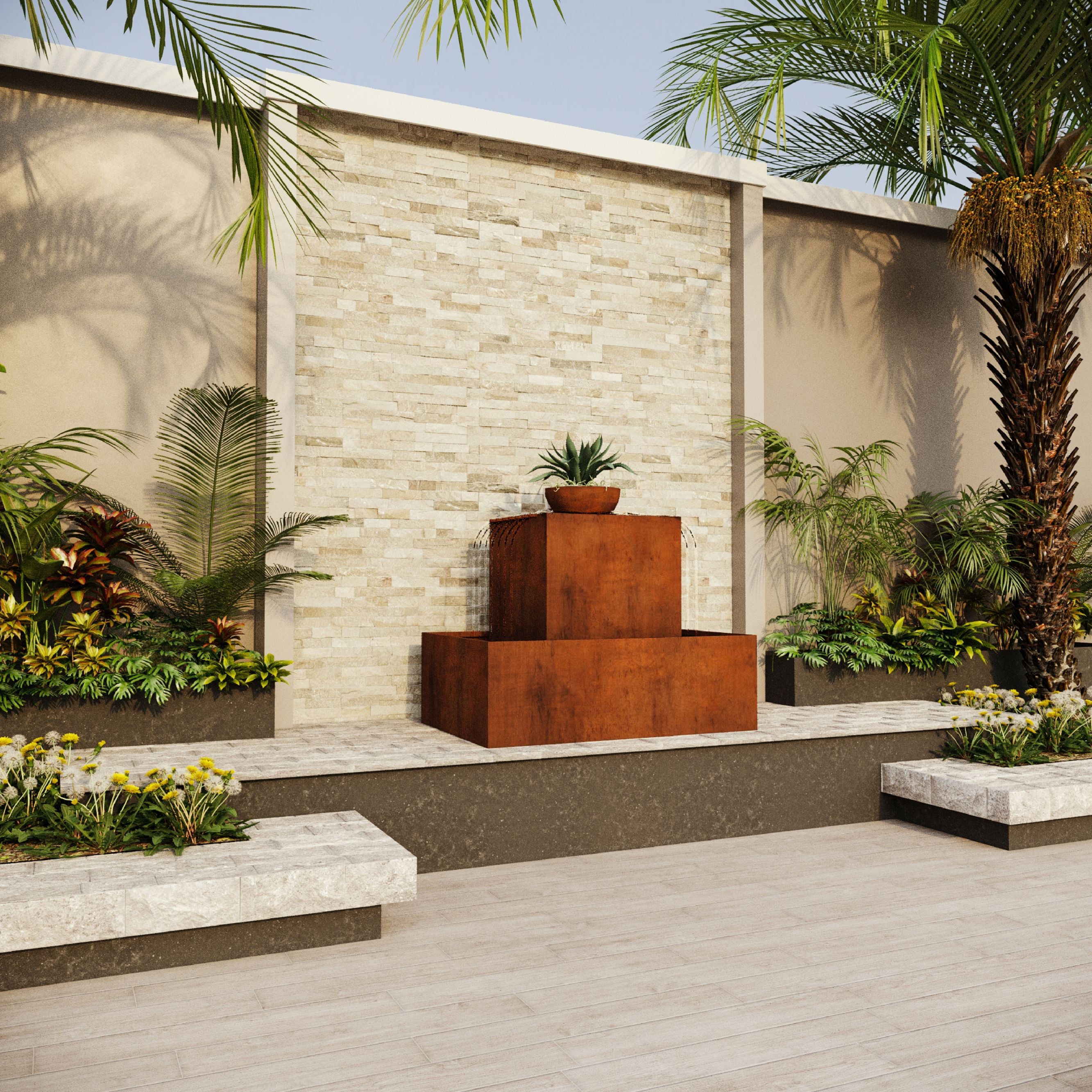 Corten Steel Babylon Garden Water Fountain
