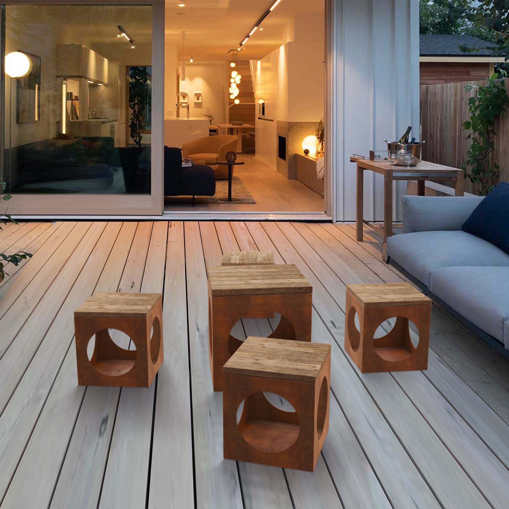 Corten Steel Bulushma Outdoor Cubic Table and Seats - Tool Market 
