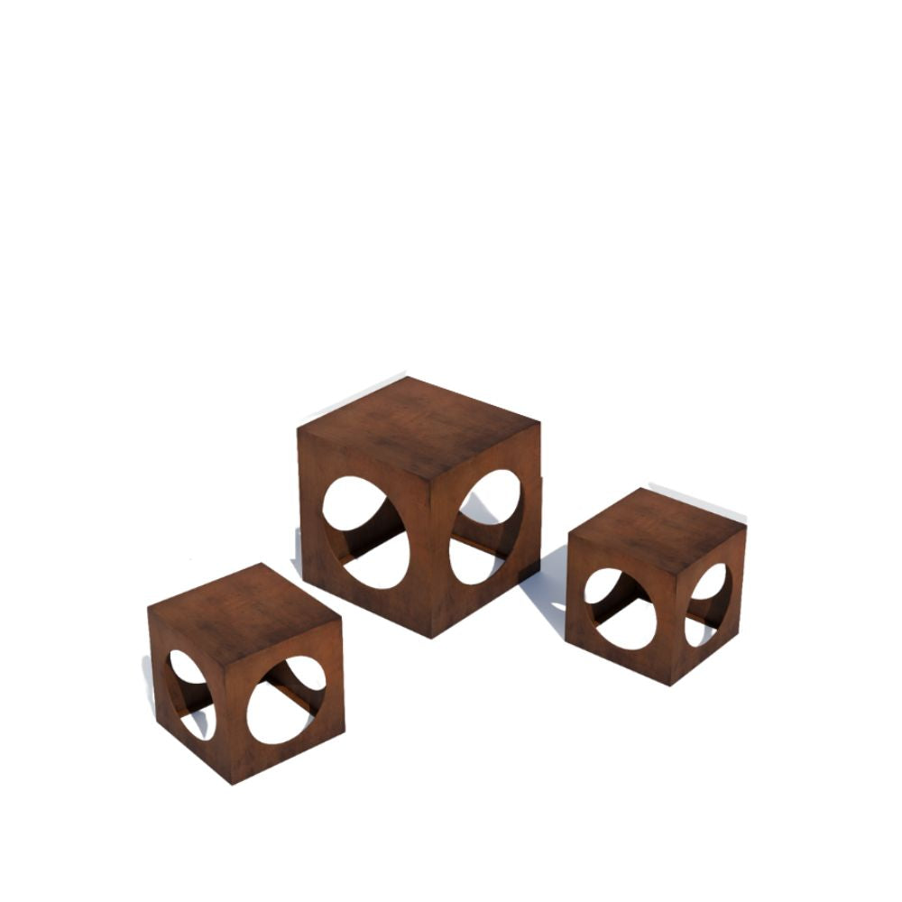 Corten Steel Bulushma Outdoor Cubic Table and Seats - Tool Market 