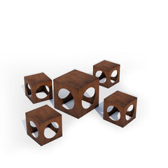 Corten Steel Bulushma Outdoor Cubic Table and Seats - Tool Market 