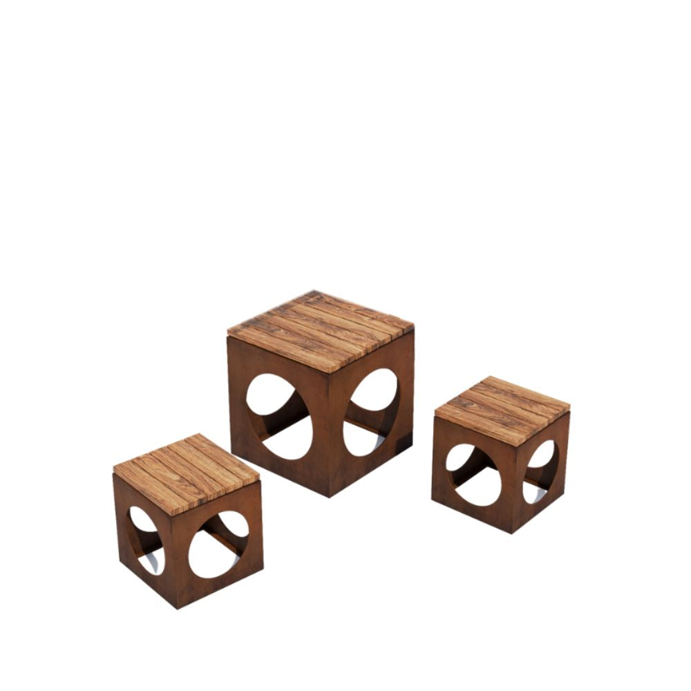 Corten Steel Bulushma Outdoor Cubic Table and Seats - Tool Market 