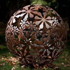 Corten Steel Floral Harmony Sphere Sculpture - Tool Market