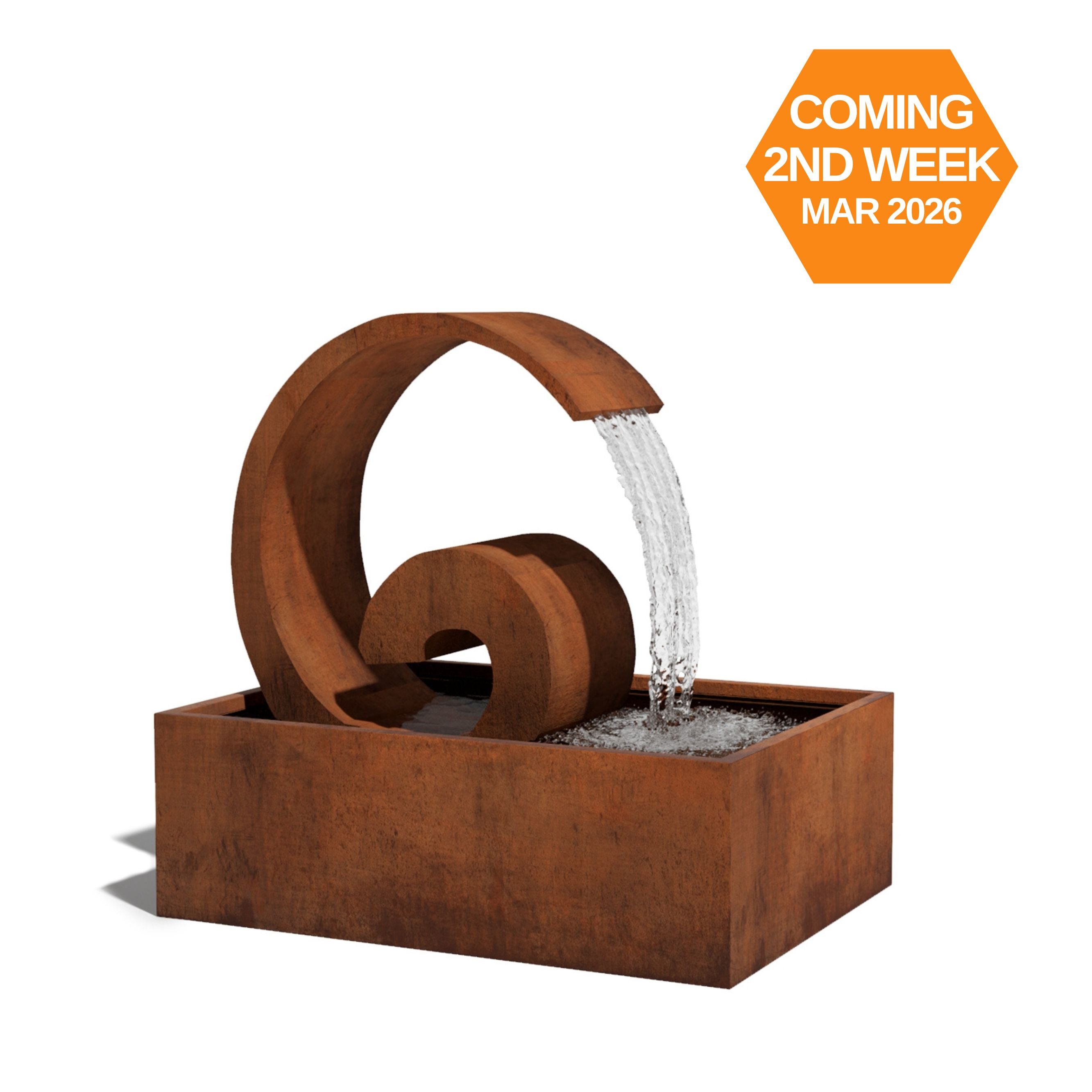 Corten Steel  outdoor fountain with water feature from Mac Landscape