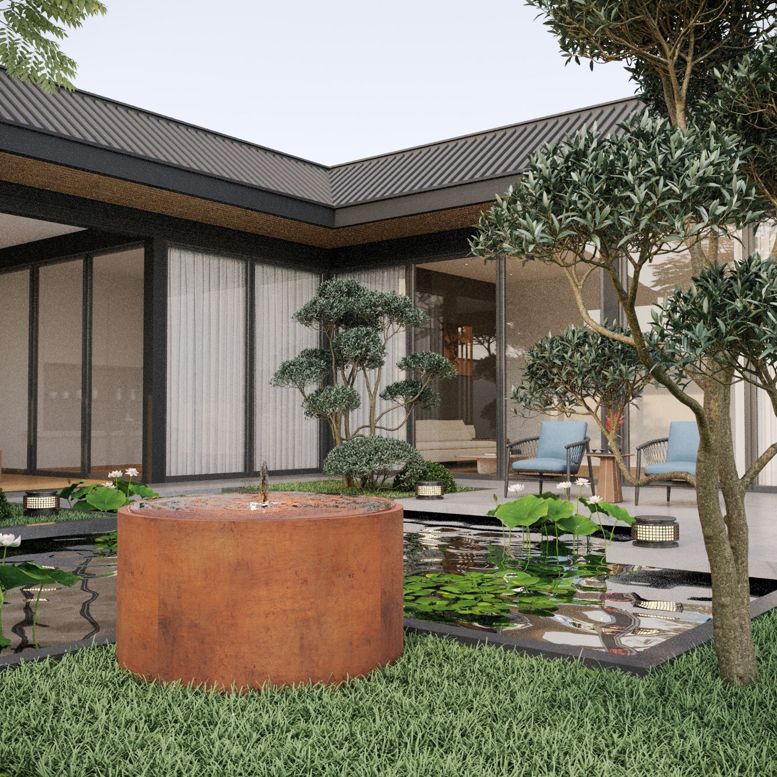 Corten Steel Rita Round Narrow Water Fountain - Tool Market 