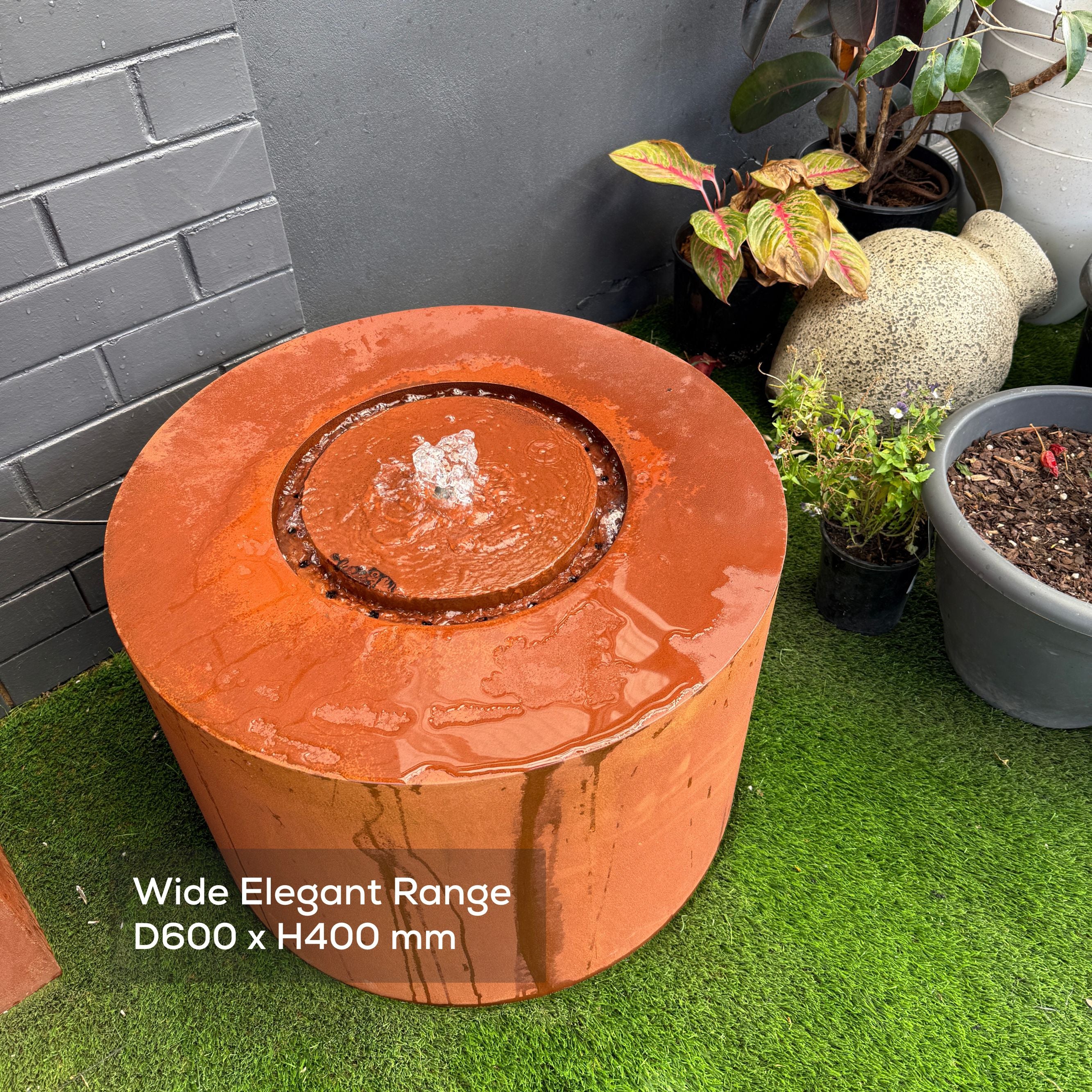 Corten Steel Wide Edge Elegant Rita Round Water Feature