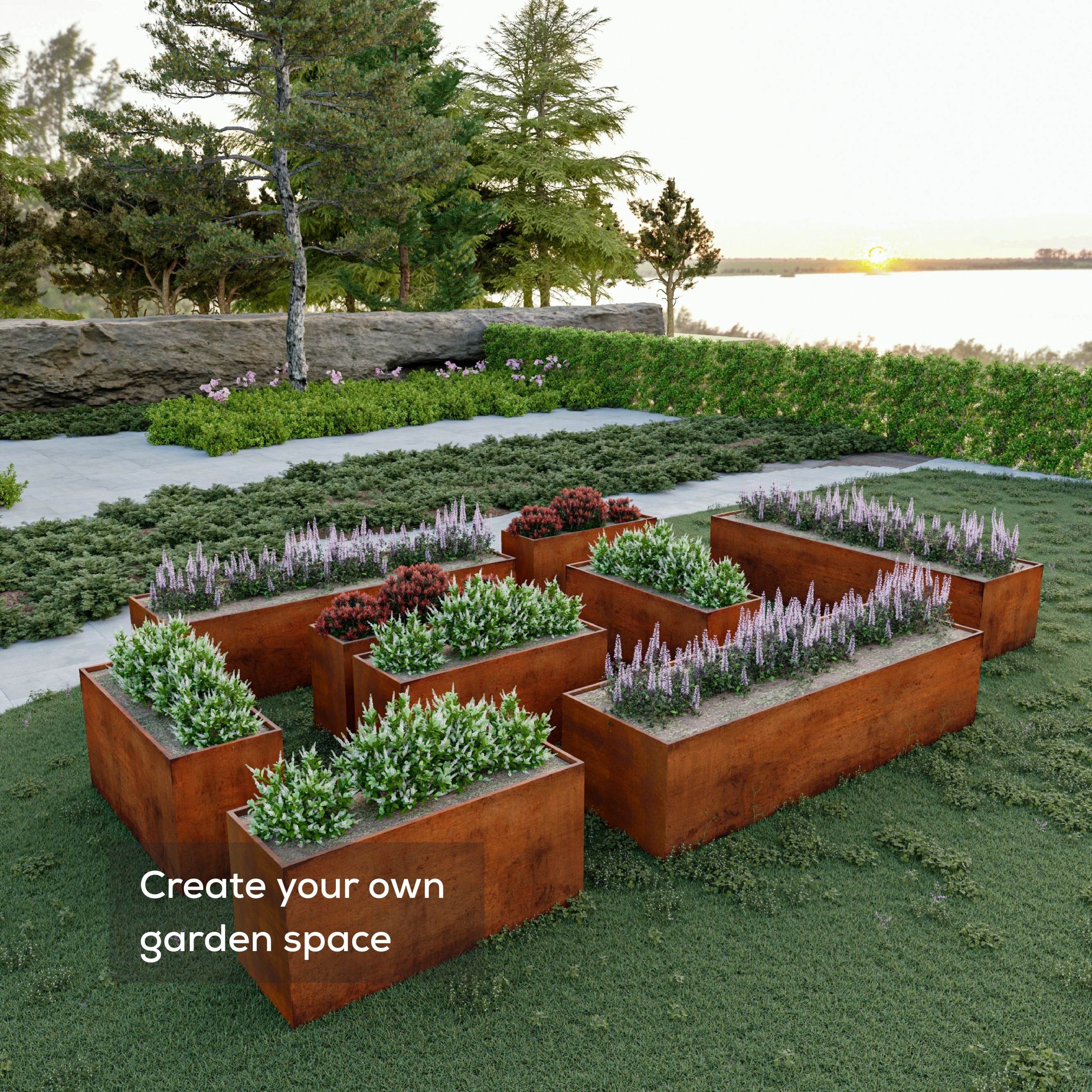 Corten Steel Plant Pot Combination