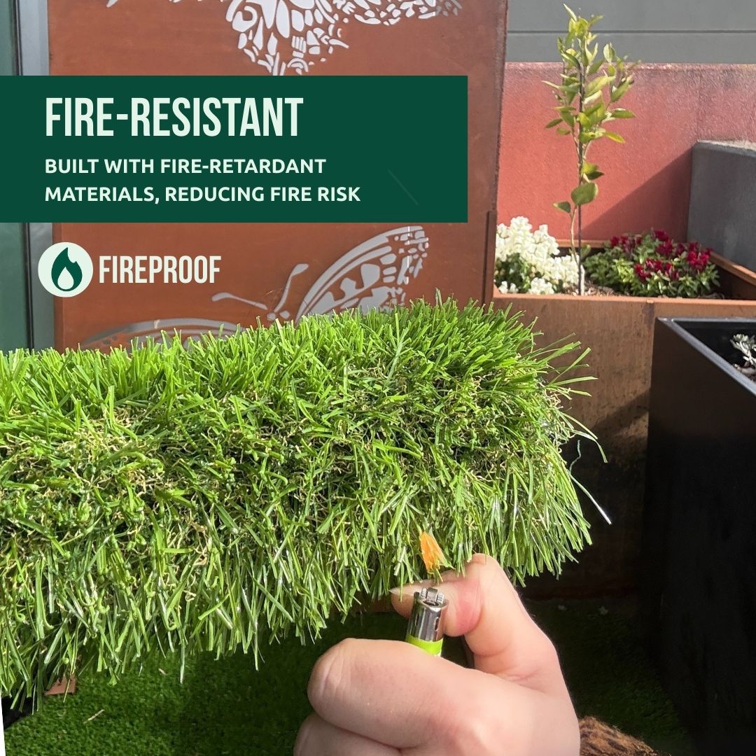 Mac Lanscape Grass doing Fire resistant test, the grass built with fire retardant material