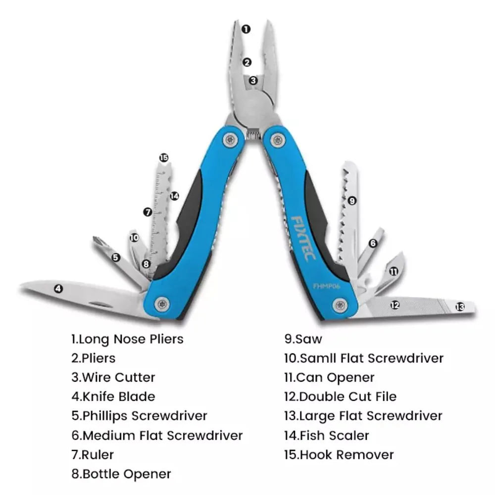 Fixtec - 15 in 1 Multi-Function Pliers -  FHMP06 - Tool Market 