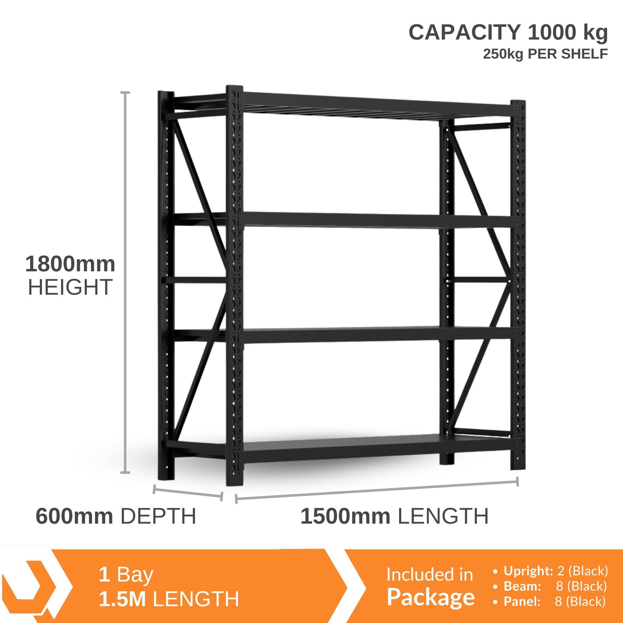 H1800 x L1500 x D600mm Range Heavy Duty Warehouse Garage Storage Steel Shelving Unit - Tool Market 