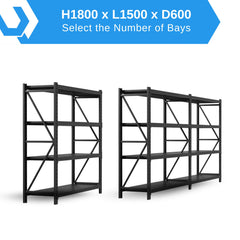 H1800 x L1500 x D600mm Range Heavy Duty Warehouse Garage Storage Steel Shelving Unit - Tool Market 