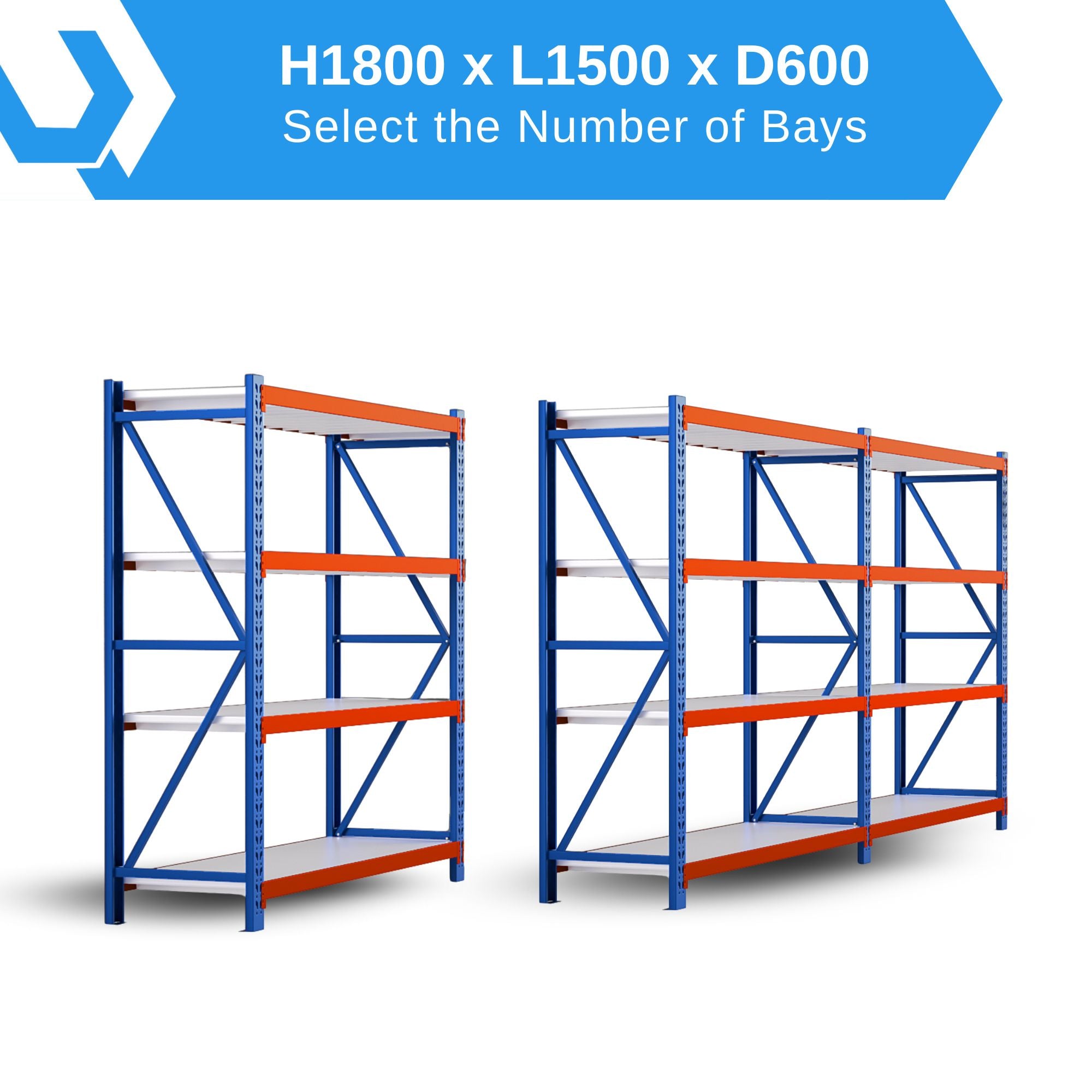 H1800 x L1500 x D600mm Range Heavy Duty Warehouse Garage Storage Steel Shelving Unit - Tool Market 