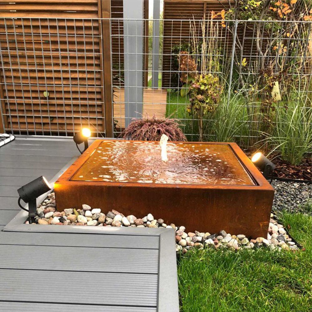 Contemporary Rusted Corten Steel Fountain (square) - Tool Market