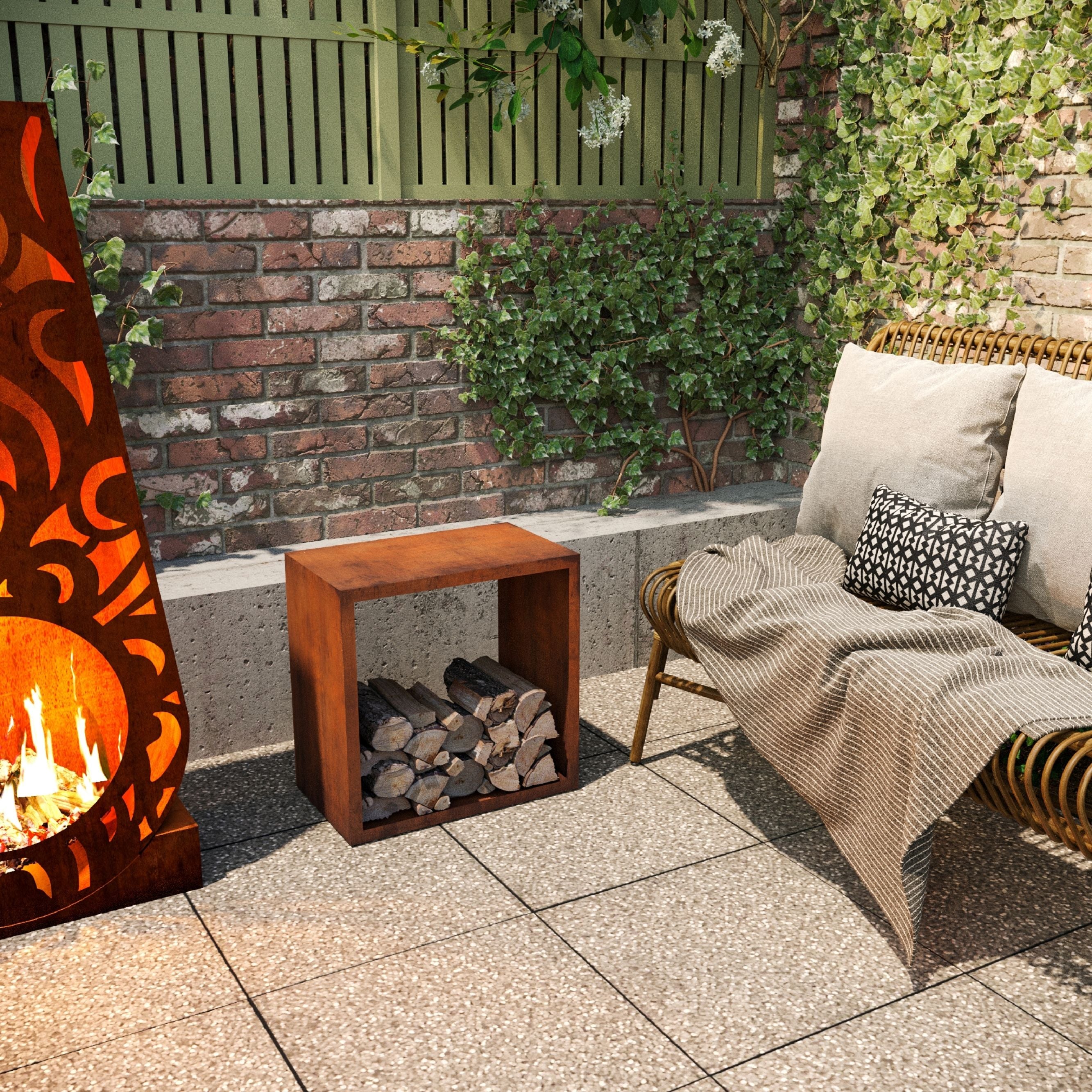 Corten Steel wood box in outdoor area