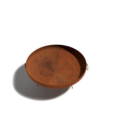 Round corten steel fire pit bird view