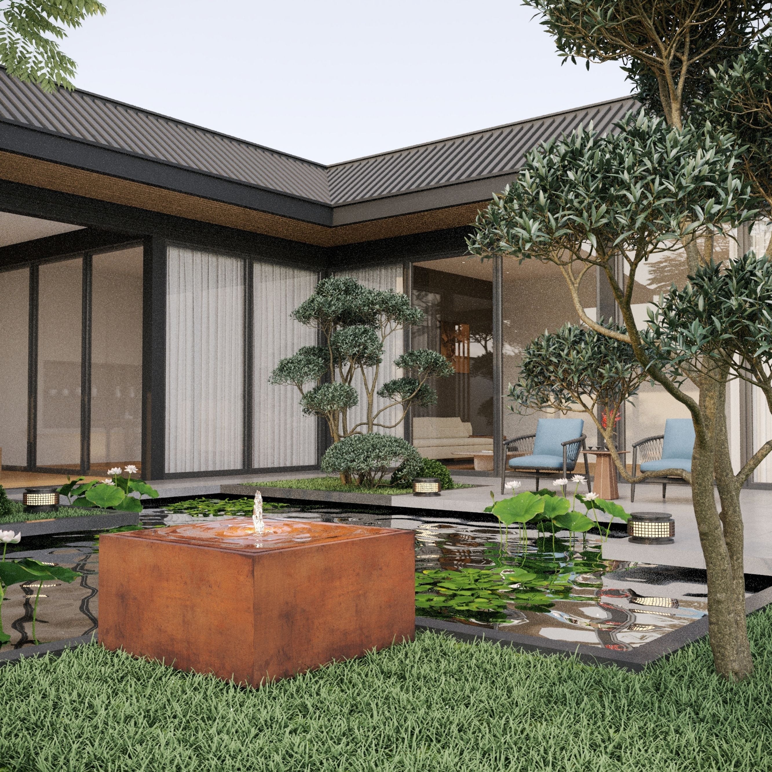 Corten Steel Square Narrow Water Fountain