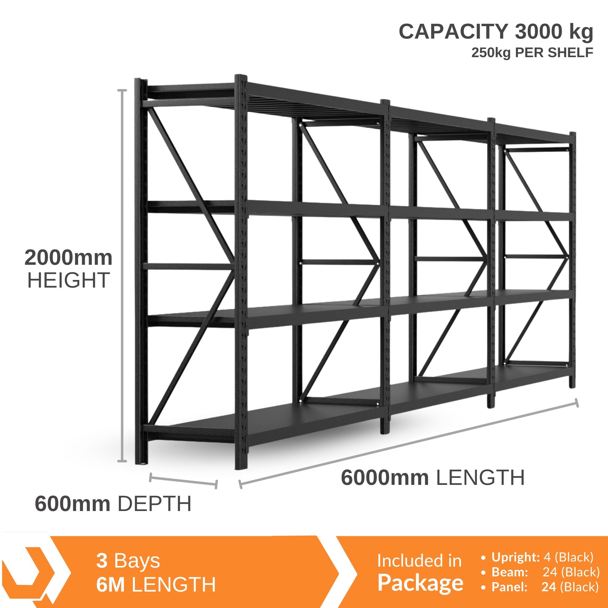 H2000 x L2000 x D600mm Range Heavy Duty Warehouse Garage Storage Steel Shelving Unit - Tool Market