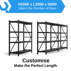 H2000 x L2000 x D600mm Range Heavy Duty Warehouse Garage Storage Steel Shelving Unit - Tool Market