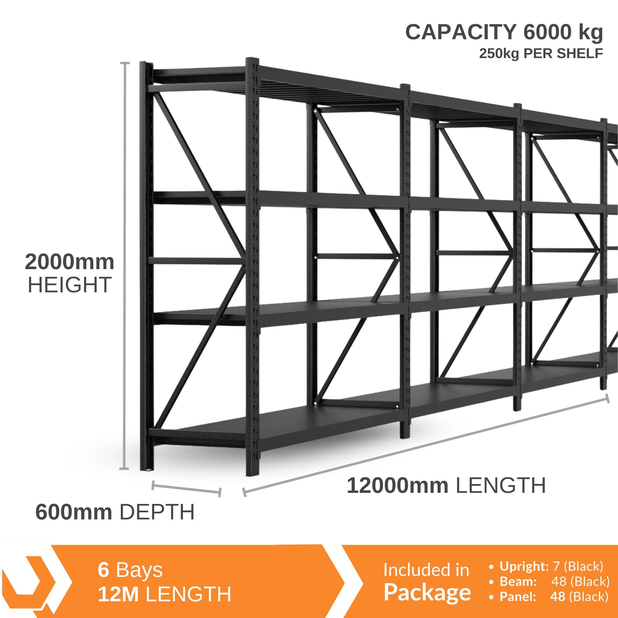 H2000 x L2000 x D600mm Range Heavy Duty Warehouse Garage Storage Steel Shelving Unit - Tool Market