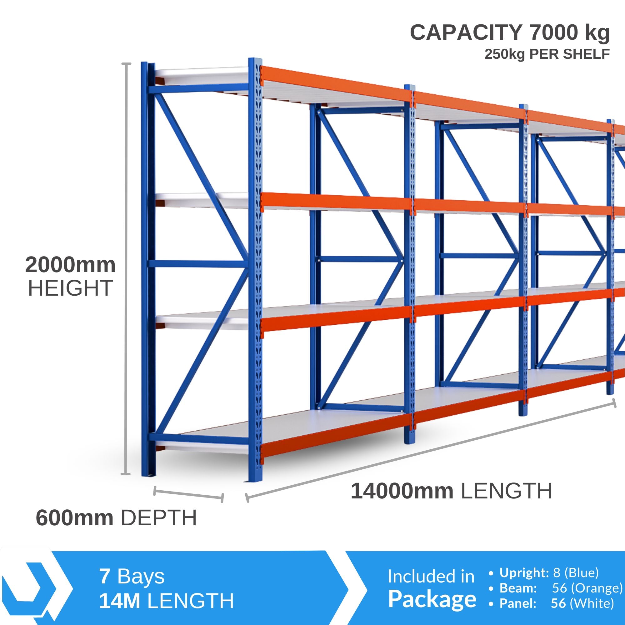 H2000 x L2000 x D600mm Range Heavy Duty Warehouse Garage Storage Steel Shelving Unit - Tool Market